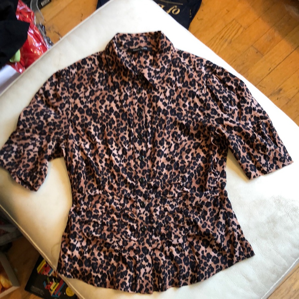 Nanette Lepore silk brown/black Leopard Print Button-Up Blouse